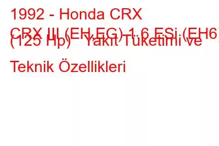 1992 - Honda CRX
CRX III (EH,EG) 1.6 ESi (EH6) (125 Hp) Yakıt Tüketimi ve Teknik Özellikleri