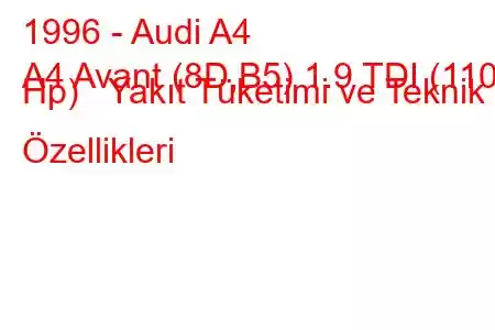 1996 - Audi A4
A4 Avant (8D,B5) 1.9 TDI (110 Hp) Yakıt Tüketimi ve Teknik Özellikleri