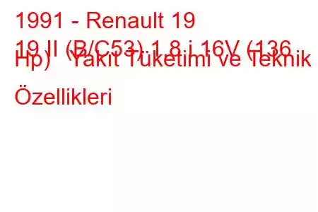 1991 - Renault 19
19 II (B/C53) 1.8 i 16V (136 Hp) Yakıt Tüketimi ve Teknik Özellikleri