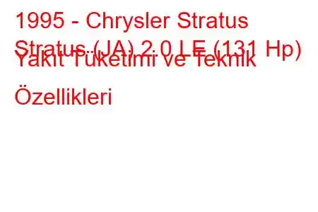 1995 - Chrysler Stratus
Stratus (JA) 2.0 LE (131 Hp) Yakıt Tüketimi ve Teknik Özellikleri