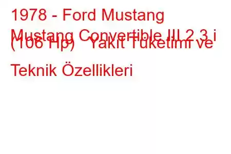 1978 - Ford Mustang
Mustang Convertible III 2.3 i (106 Hp) Yakıt Tüketimi ve Teknik Özellikleri