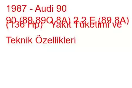 1987 - Audi 90
90 (89,89Q,8A) 2.2 E (89,8A) (136 Hp) Yakıt Tüketimi ve Teknik Özellikleri