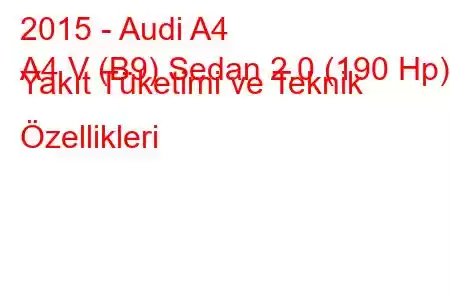 2015 - Audi A4
A4 V (B9) Sedan 2.0 (190 Hp) Yakıt Tüketimi ve Teknik Özellikleri