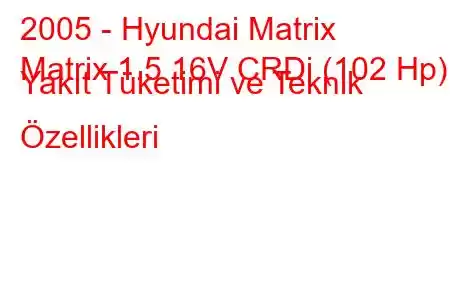 2005 - Hyundai Matrix
Matrix 1.5 16V CRDi (102 Hp) Yakıt Tüketimi ve Teknik Özellikleri