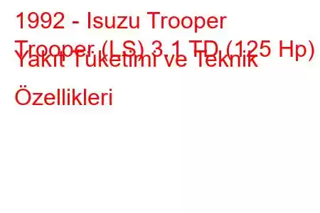 1992 - Isuzu Trooper
Trooper (LS) 3.1 TD (125 Hp) Yakıt Tüketimi ve Teknik Özellikleri