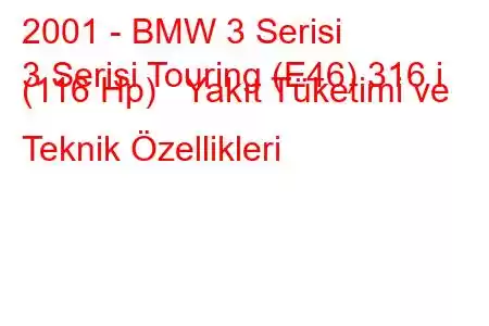 2001 - BMW 3 Serisi
3 Serisi Touring (E46) 316 i (116 Hp) Yakıt Tüketimi ve Teknik Özellikleri