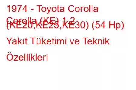 1974 - Toyota Corolla
Corolla (KE) 1.2 (KE20,KE25,KE30) (54 Hp) Yakıt Tüketimi ve Teknik Özellikleri