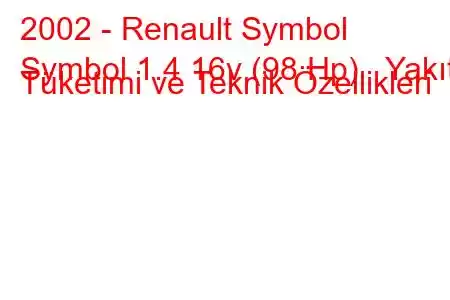 2002 - Renault Symbol
Symbol 1.4 16v (98 Hp) Yakıt Tüketimi ve Teknik Özellikleri