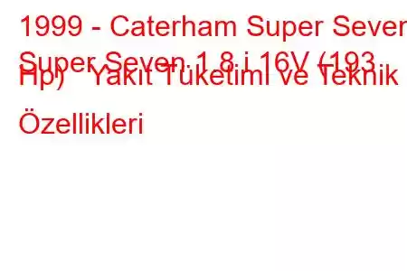 1999 - Caterham Super Seven
Super Seven 1.8 i 16V (193 Hp) Yakıt Tüketimi ve Teknik Özellikleri