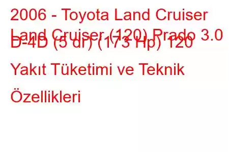 2006 - Toyota Land Cruiser
Land Cruiser (120) Prado 3.0 D-4D (5 dr) (173 Hp) 120 Yakıt Tüketimi ve Teknik Özellikleri