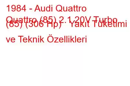 1984 - Audi Quattro
Quattro (85) 2.1 20V Turbo (85) (306 Hp) Yakıt Tüketimi ve Teknik Özellikleri