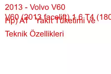 2013 - Volvo V60
V60 (2013 facelift) 1.6 T4 (180 Hp) AT Yakıt Tüketimi ve Teknik Özellikleri