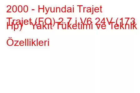 2000 - Hyundai Trajet
Trajet (FO) 2.7 i V6 24V (173 Hp) Yakıt Tüketimi ve Teknik Özellikleri