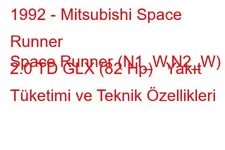 1992 - Mitsubishi Space Runner
Space Runner (N1_W,N2_W) 2.0 TD GLX (82 Hp) Yakıt Tüketimi ve Teknik Özellikleri