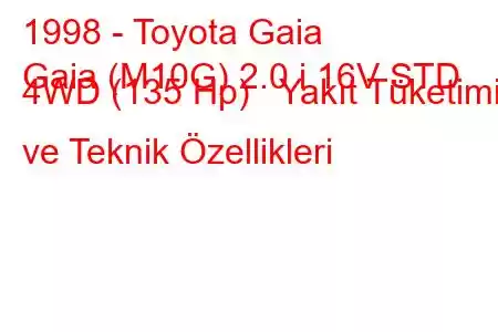 1998 - Toyota Gaia
Gaia (M10G) 2.0 i 16V STD 4WD (135 Hp) Yakıt Tüketimi ve Teknik Özellikleri