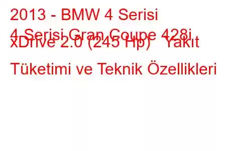 2013 - BMW 4 Serisi
4 Serisi Gran Coupe 428i xDrive 2.0 (245 Hp) Yakıt Tüketimi ve Teknik Özellikleri