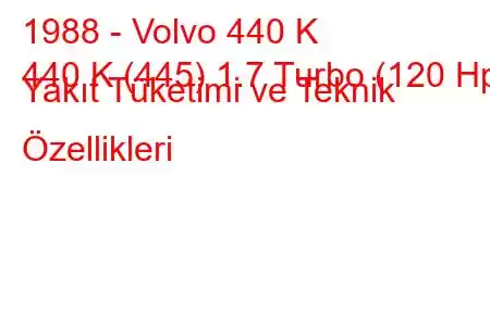 1988 - Volvo 440 K
440 K (445) 1.7 Turbo (120 Hp) Yakıt Tüketimi ve Teknik Özellikleri