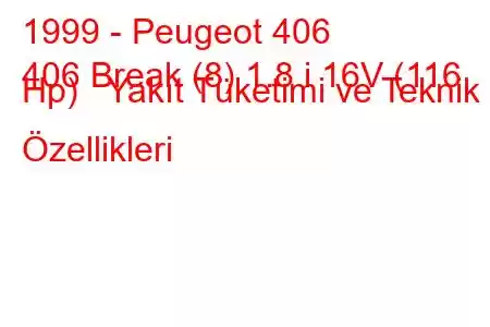 1999 - Peugeot 406
406 Break (8) 1.8 i 16V (116 Hp) Yakıt Tüketimi ve Teknik Özellikleri