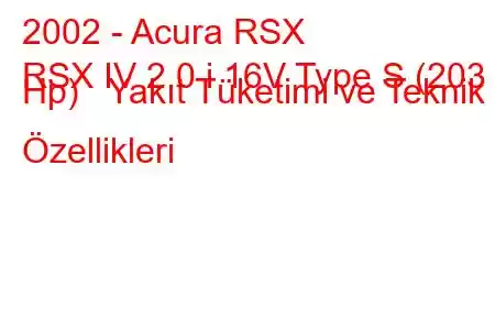 2002 - Acura RSX
RSX IV 2.0 i 16V Type S (203 Hp) Yakıt Tüketimi ve Teknik Özellikleri