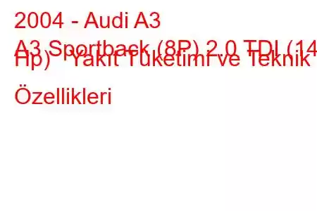 2004 - Audi A3
A3 Sportback (8P) 2.0 TDI (140 Hp) Yakıt Tüketimi ve Teknik Özellikleri