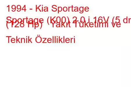 1994 - Kia Sportage
Sportage (K00) 2.0 i 16V (5 dr) (128 Hp) Yakıt Tüketimi ve Teknik Özellikleri