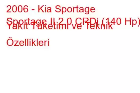 2006 - Kia Sportage
Sportage II 2.0 CRDi (140 Hp) Yakıt Tüketimi ve Teknik Özellikleri