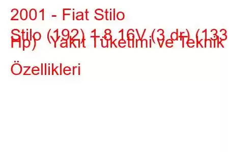 2001 - Fiat Stilo
Stilo (192) 1.8 16V (3 dr) (133 Hp) Yakıt Tüketimi ve Teknik Özellikleri