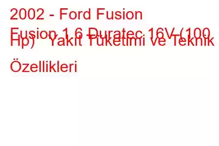 2002 - Ford Fusion
Fusion 1.6 Duratec 16V (100 Hp) Yakıt Tüketimi ve Teknik Özellikleri