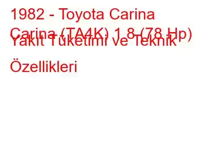 1982 - Toyota Carina
Carina (TA4K) 1.8 (78 Hp) Yakıt Tüketimi ve Teknik Özellikleri