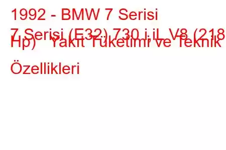 1992 - BMW 7 Serisi
7 Serisi (E32) 730 i,iL V8 (218 Hp) Yakıt Tüketimi ve Teknik Özellikleri