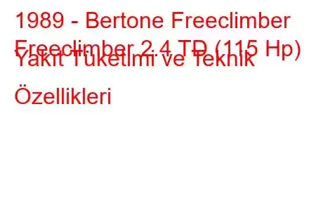 1989 - Bertone Freeclimber
Freeclimber 2.4 TD (115 Hp) Yakıt Tüketimi ve Teknik Özellikleri