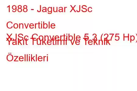 1988 - Jaguar XJSc Convertible
XJSc Convertible 5.3 (275 Hp) Yakıt Tüketimi ve Teknik Özellikleri