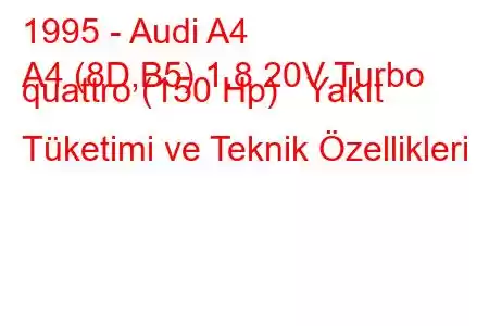 1995 - Audi A4
A4 (8D,B5) 1.8 20V Turbo quattro (150 Hp) Yakıt Tüketimi ve Teknik Özellikleri