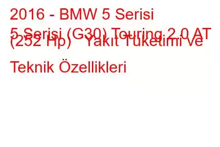 2016 - BMW 5 Serisi
5 Serisi (G30) Touring 2.0 AT (252 Hp) Yakıt Tüketimi ve Teknik Özellikleri