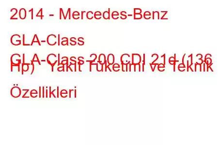 2014 - Mercedes-Benz GLA-Class
GLA-Class 200 CDI 21d (136 Hp) Yakıt Tüketimi ve Teknik Özellikleri