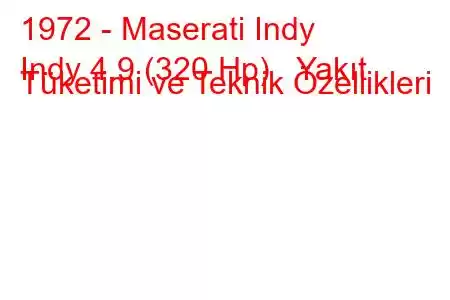 1972 - Maserati Indy
Indy 4.9 (320 Hp) Yakıt Tüketimi ve Teknik Özellikleri