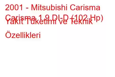 2001 - Mitsubishi Carisma
Carisma 1.9 DI-D (102 Hp) Yakıt Tüketimi ve Teknik Özellikleri