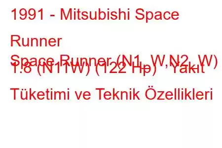 1991 - Mitsubishi Space Runner
Space Runner (N1_W,N2_W) 1.8 (N11W) (122 Hp) Yakıt Tüketimi ve Teknik Özellikleri