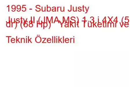 1995 - Subaru Justy
Justy II (JMA,MS) 1.3 i 4X4 (5 dr) (68 Hp) Yakıt Tüketimi ve Teknik Özellikleri