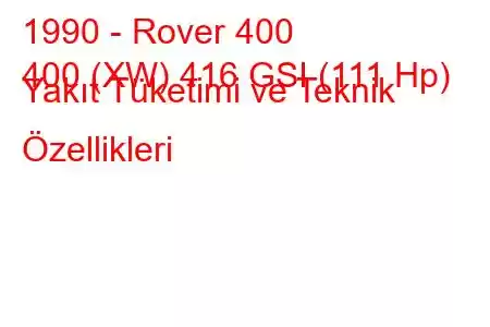 1990 - Rover 400
400 (XW) 416 GSI (111 Hp) Yakıt Tüketimi ve Teknik Özellikleri