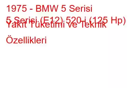 1975 - BMW 5 Serisi
5 Serisi (E12) 520 i (125 Hp) Yakıt Tüketimi ve Teknik Özellikleri