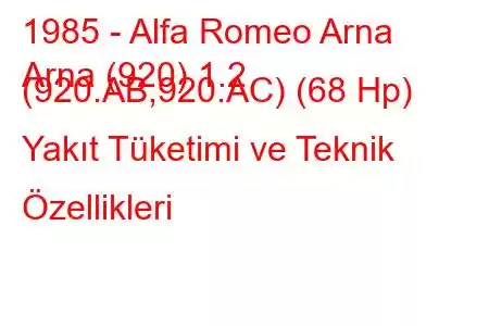 1985 - Alfa Romeo Arna
Arna (920) 1.2 (920.AB,920.AC) (68 Hp) Yakıt Tüketimi ve Teknik Özellikleri