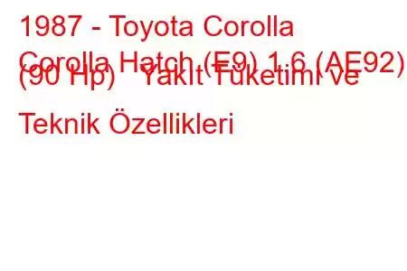 1987 - Toyota Corolla
Corolla Hatch (E9) 1.6 (AE92) (90 Hp) Yakıt Tüketimi ve Teknik Özellikleri