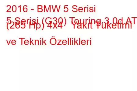 2016 - BMW 5 Serisi
5 Serisi (G30) Touring 3.0d AT (265 Hp) 4x4 Yakıt Tüketimi ve Teknik Özellikleri