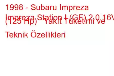 1998 - Subaru Impreza
Impreza Station I (GF) 2.0 16V (125 Hp) Yakıt Tüketimi ve Teknik Özellikleri