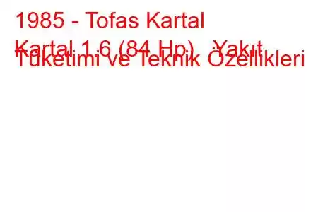 1985 - Tofas Kartal
Kartal 1.6 (84 Hp) Yakıt Tüketimi ve Teknik Özellikleri