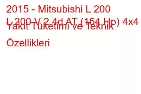 2015 - Mitsubishi L 200
L 200 V 2.4d AT (154 Hp) 4x4 Yakıt Tüketimi ve Teknik Özellikleri