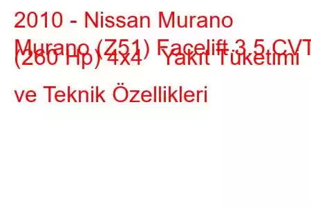 2010 - Nissan Murano
Murano (Z51) Facelift 3.5 CVT (260 Hp) 4x4 Yakıt Tüketimi ve Teknik Özellikleri