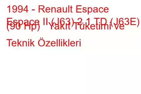 1994 - Renault Espace
Espace II (J63) 2.1 TD (J63E) (90 Hp) Yakıt Tüketimi ve Teknik Özellikleri