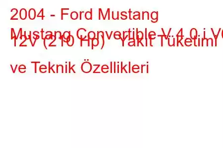 2004 - Ford Mustang
Mustang Convertible V 4.0 i V6 12V (210 Hp) Yakıt Tüketimi ve Teknik Özellikleri